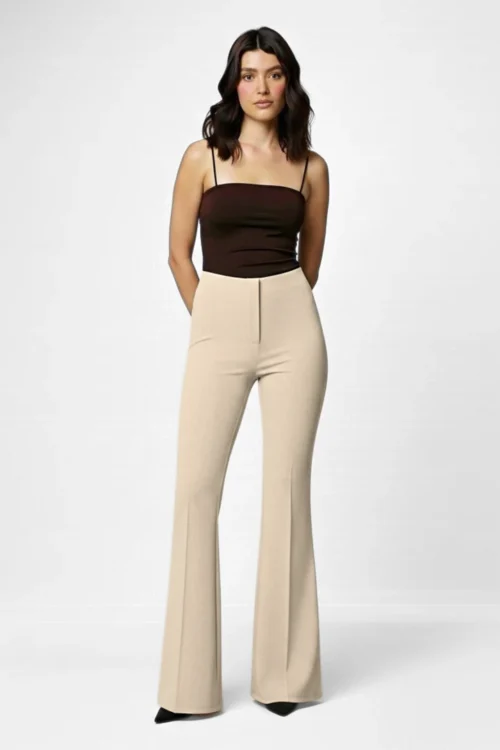Ivy Sculpted High Waist Bootcut Trousers - ButterCream Beige